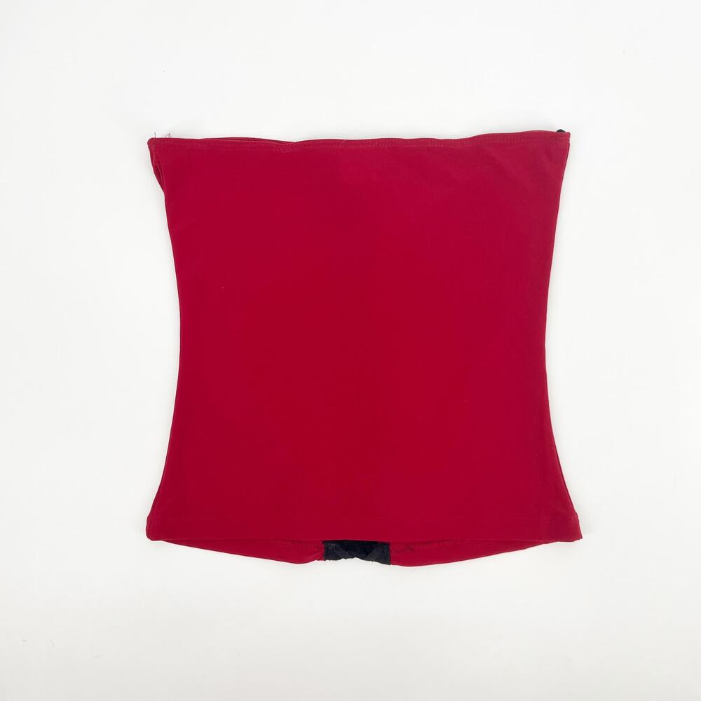 Y2k Vintage Lace Front Corset Strapless Tube Top Ruffle Red Size Small - Picture 3 of 6